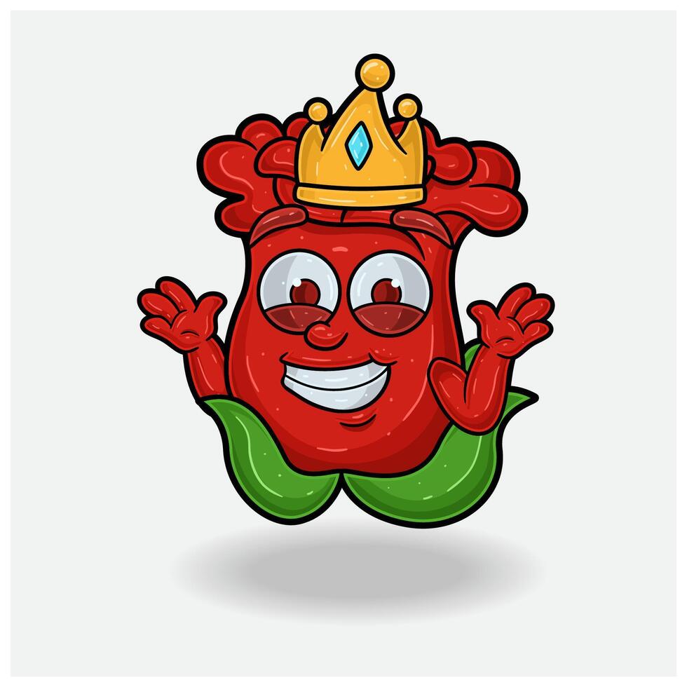 Rose Flower Mascot Character Cartoon With Dont Know Smile expression. For brand, label, packaging and product. vector