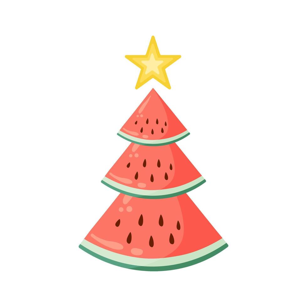 Watermelon Christmas tree for Christmas in July designs. Flat illustration template for summer holiday sales, typography poster, banner, sticker, shirt design, packaging vector