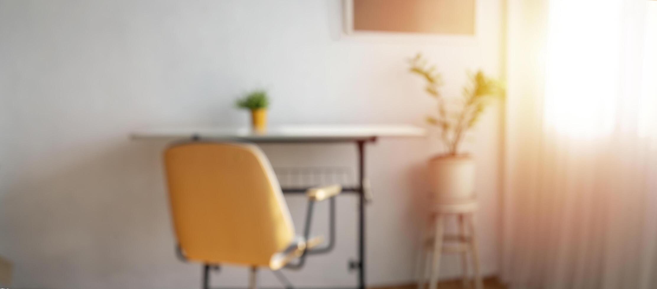 Background image of empty home office space in the house and blur focus. photo
