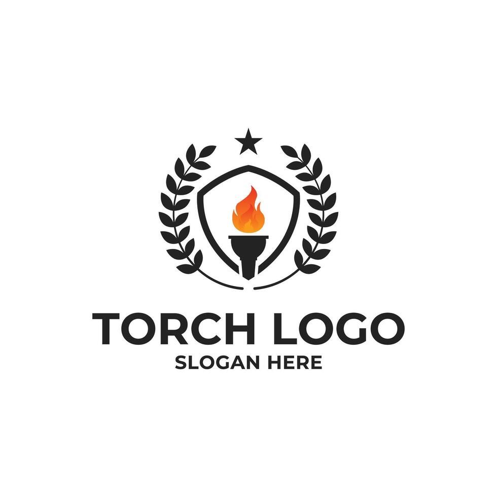 torch logo design concept idea with shield vector