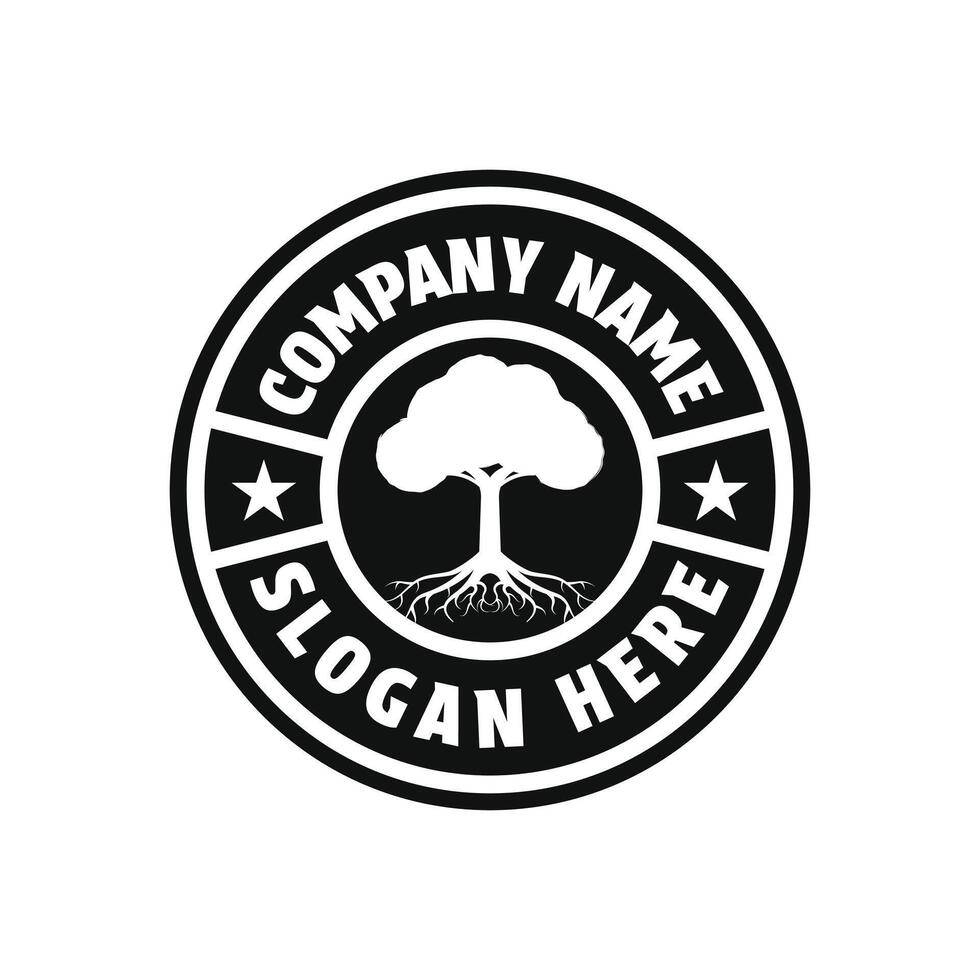 root leaf tree logo design concept vintage retro label badge vector