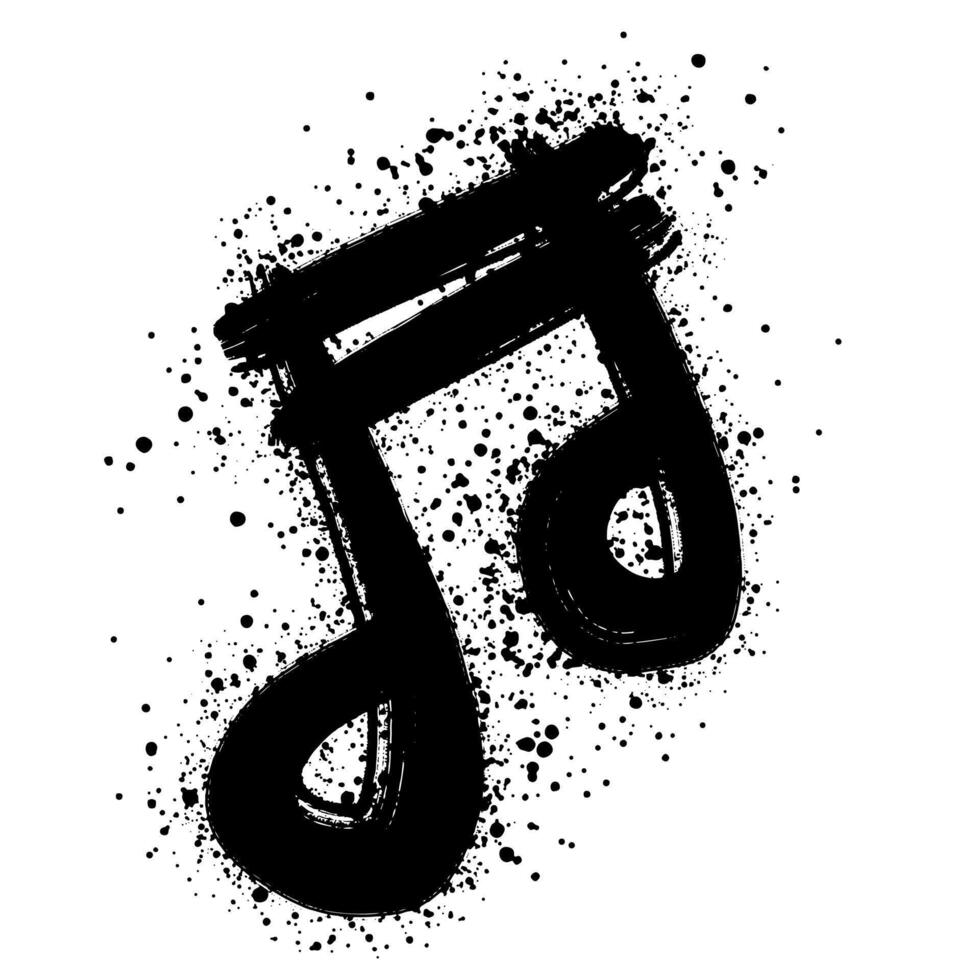 Music notes sign icon isolated on white, black spray paint