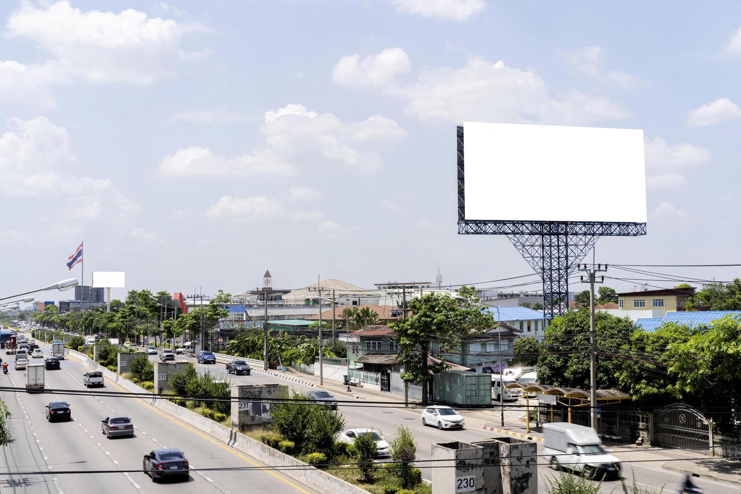 Billboard canvas mockup in city background. photo
