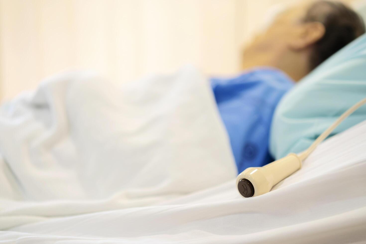 Close up pushing nurse call button, pressing emergency in hospital, Selective focus image. photo