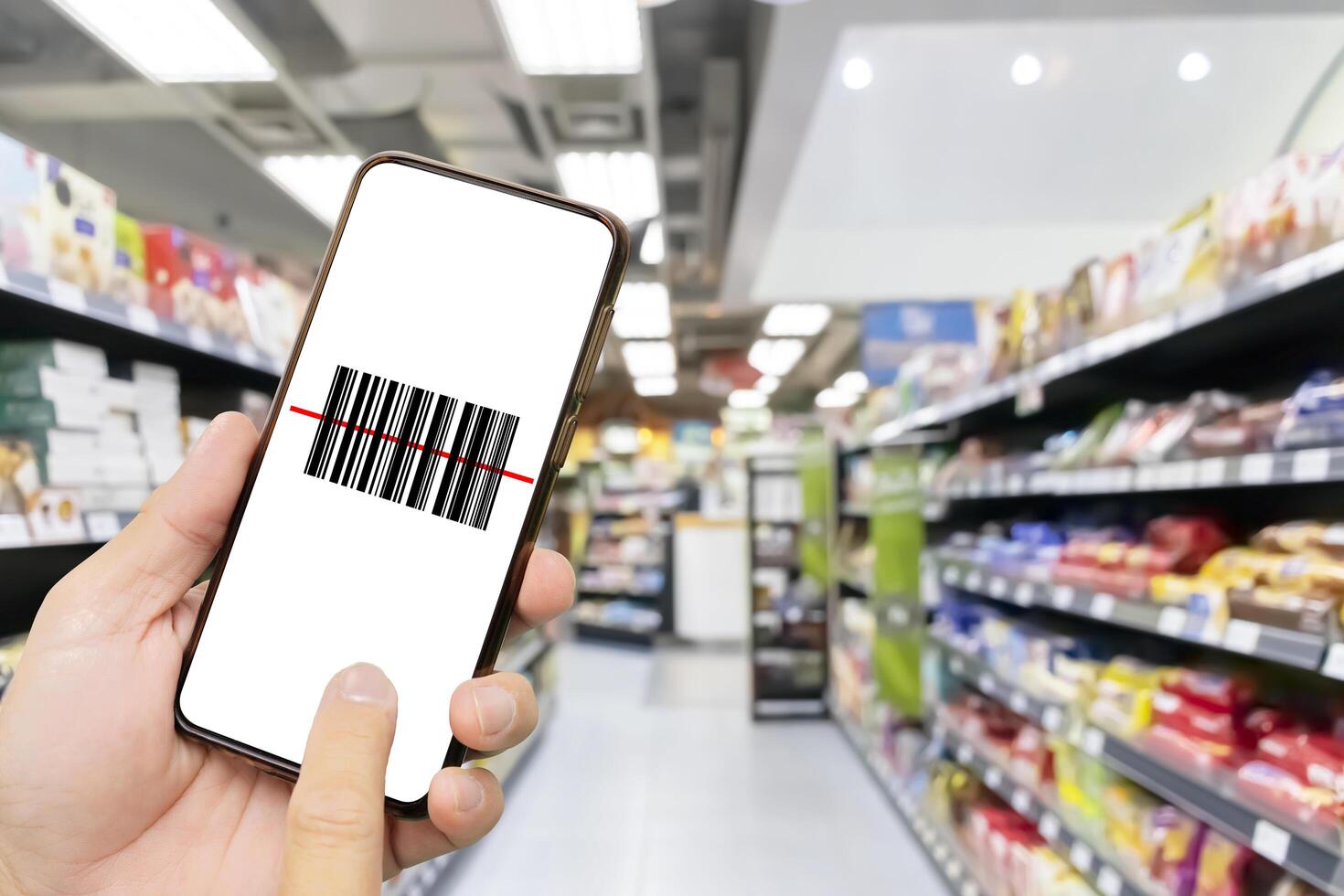 Businessman touch barcode on mobile device photo