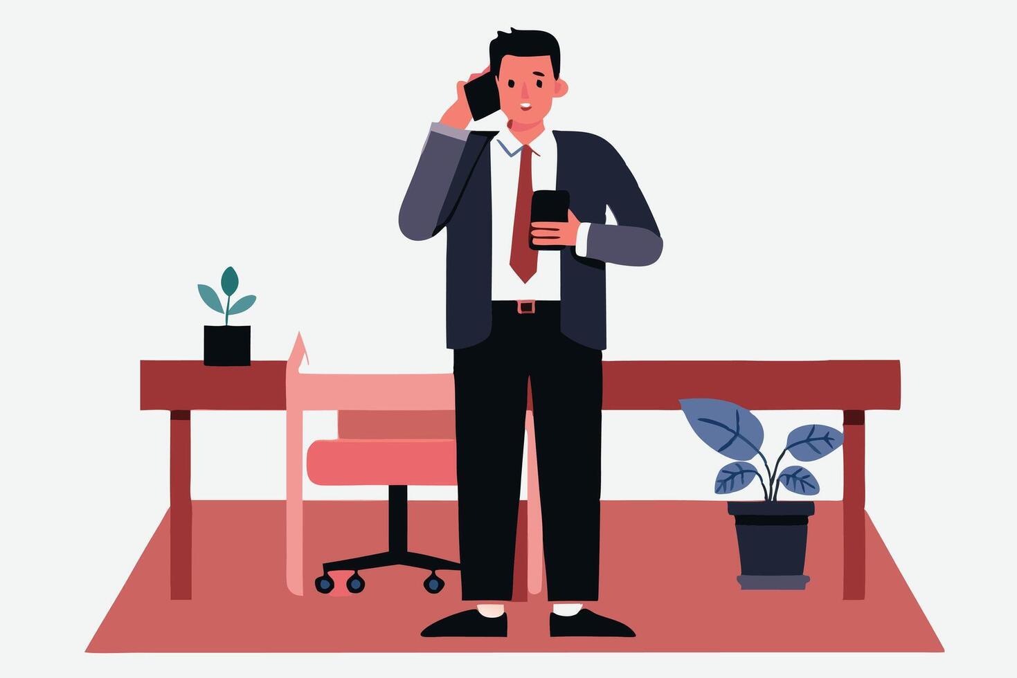 Dynamic Isometric Illustration of a Businessman in His Office vector