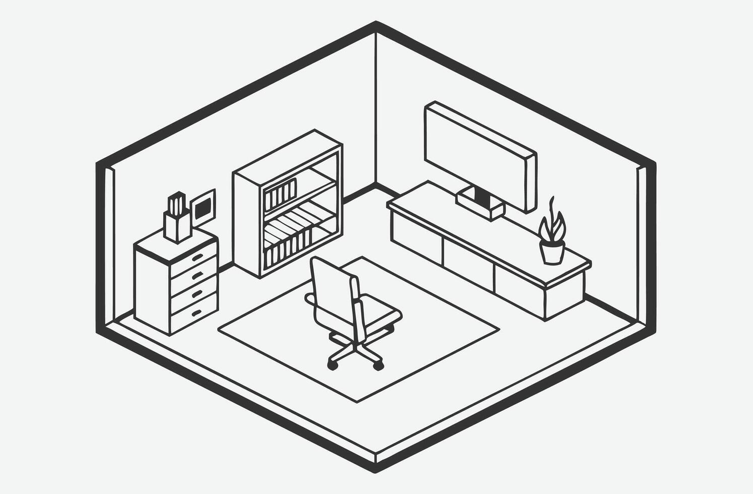 Stunning Isometric Office Illustrations Detailed Line Art Collection vector