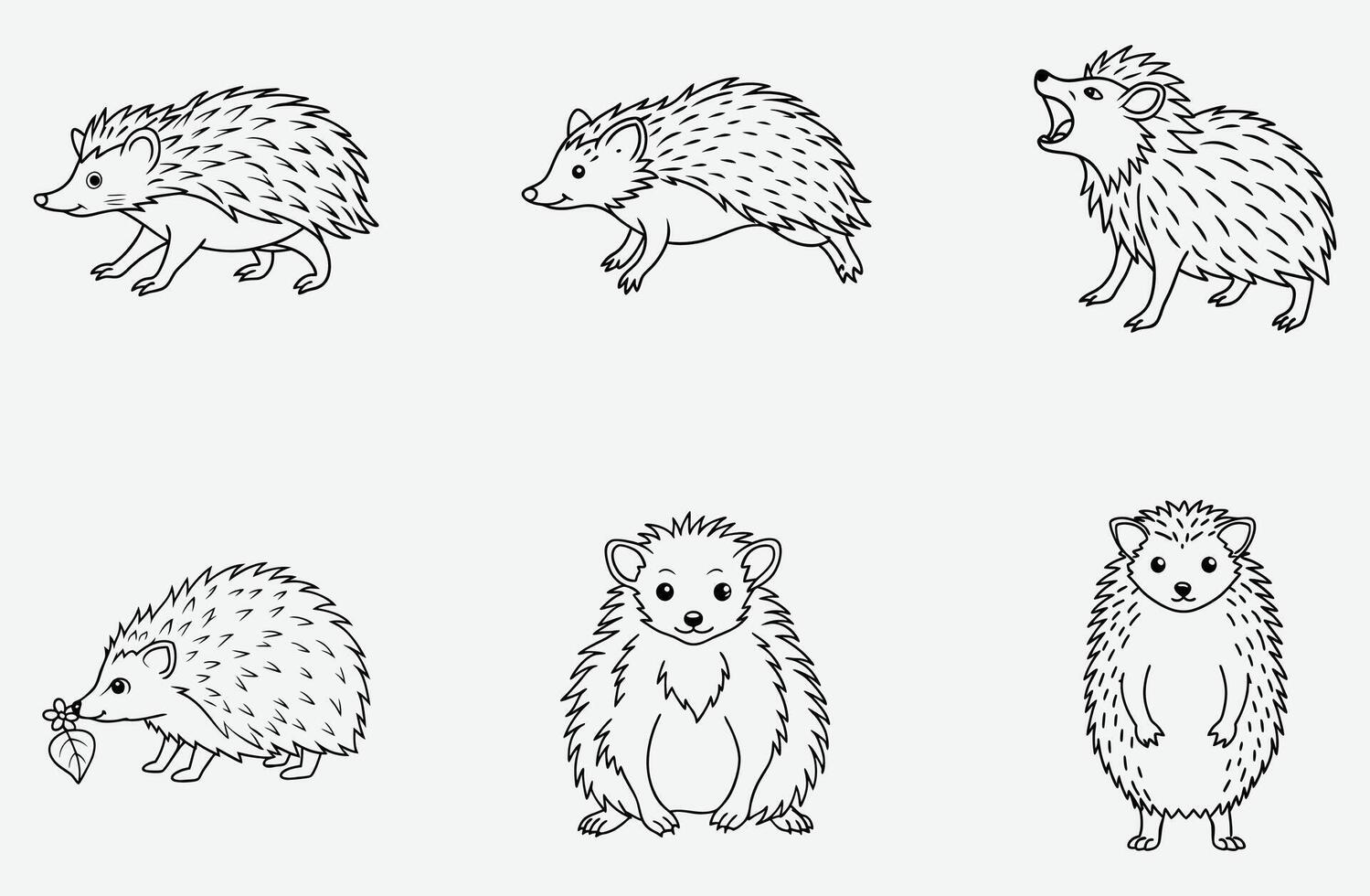 Ultimate Hedgehog Line Art set Collection vector