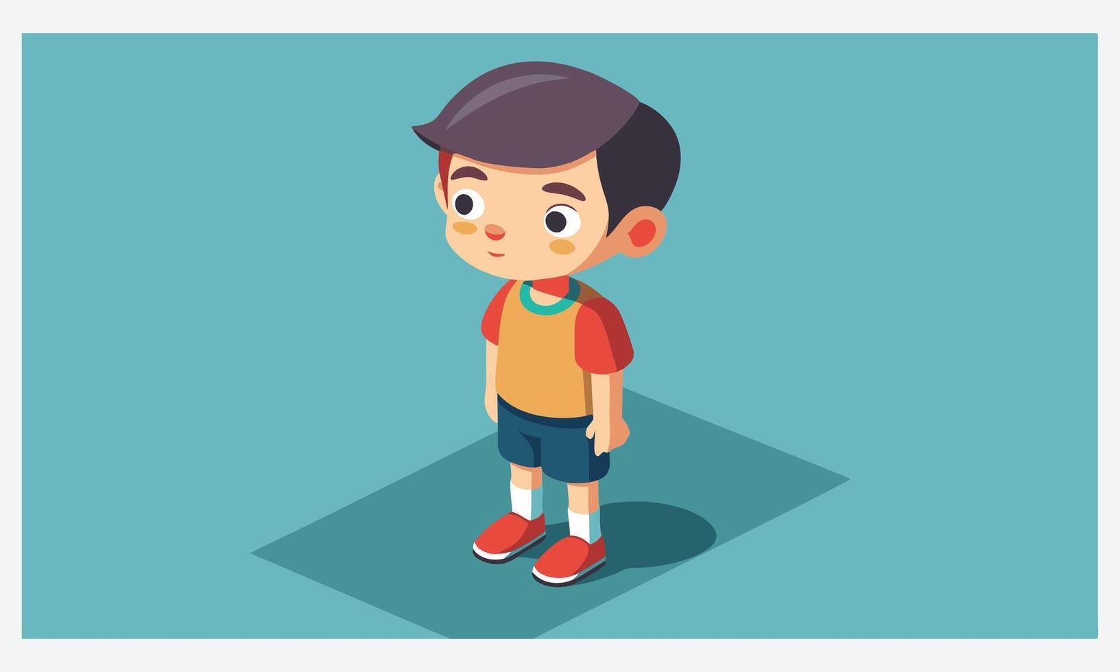 A Little Boy Balances on a Yoga Mat, Isometric Illustrations on Blue Background vector