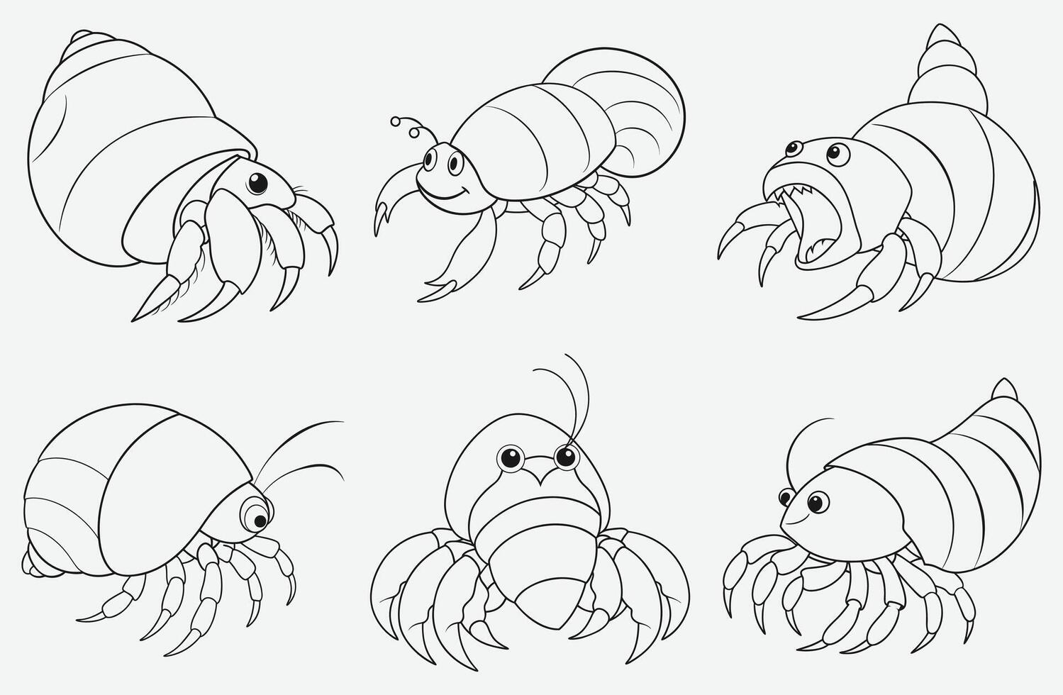 Hermit Crab Line Art Set, Exquisite Illustrations for Creative Projects vector