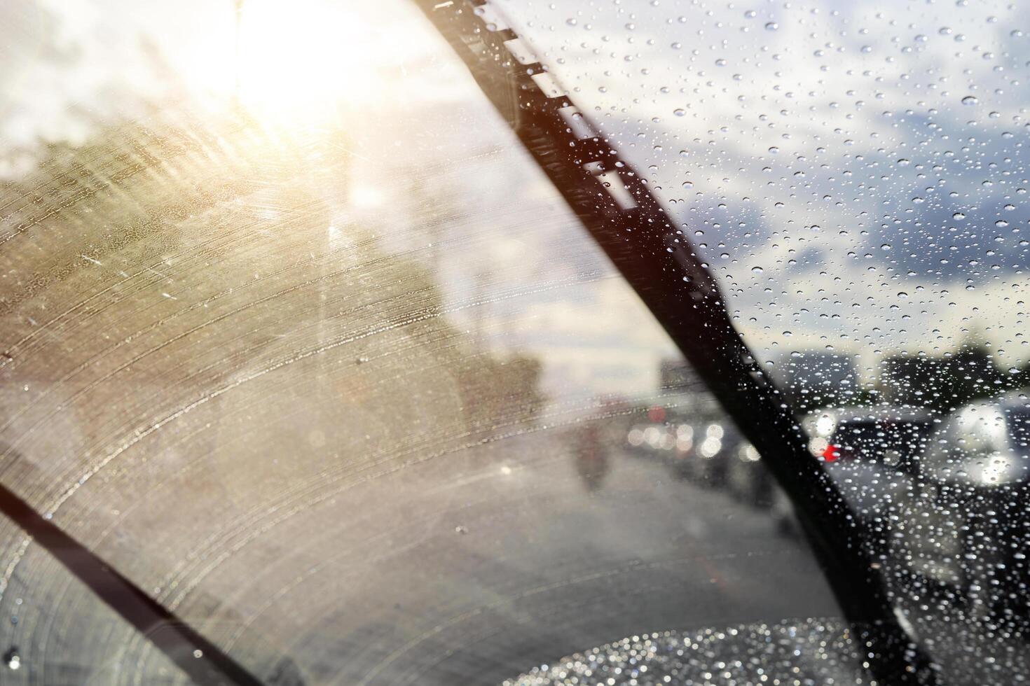 Windshield wipers from inside of car photo