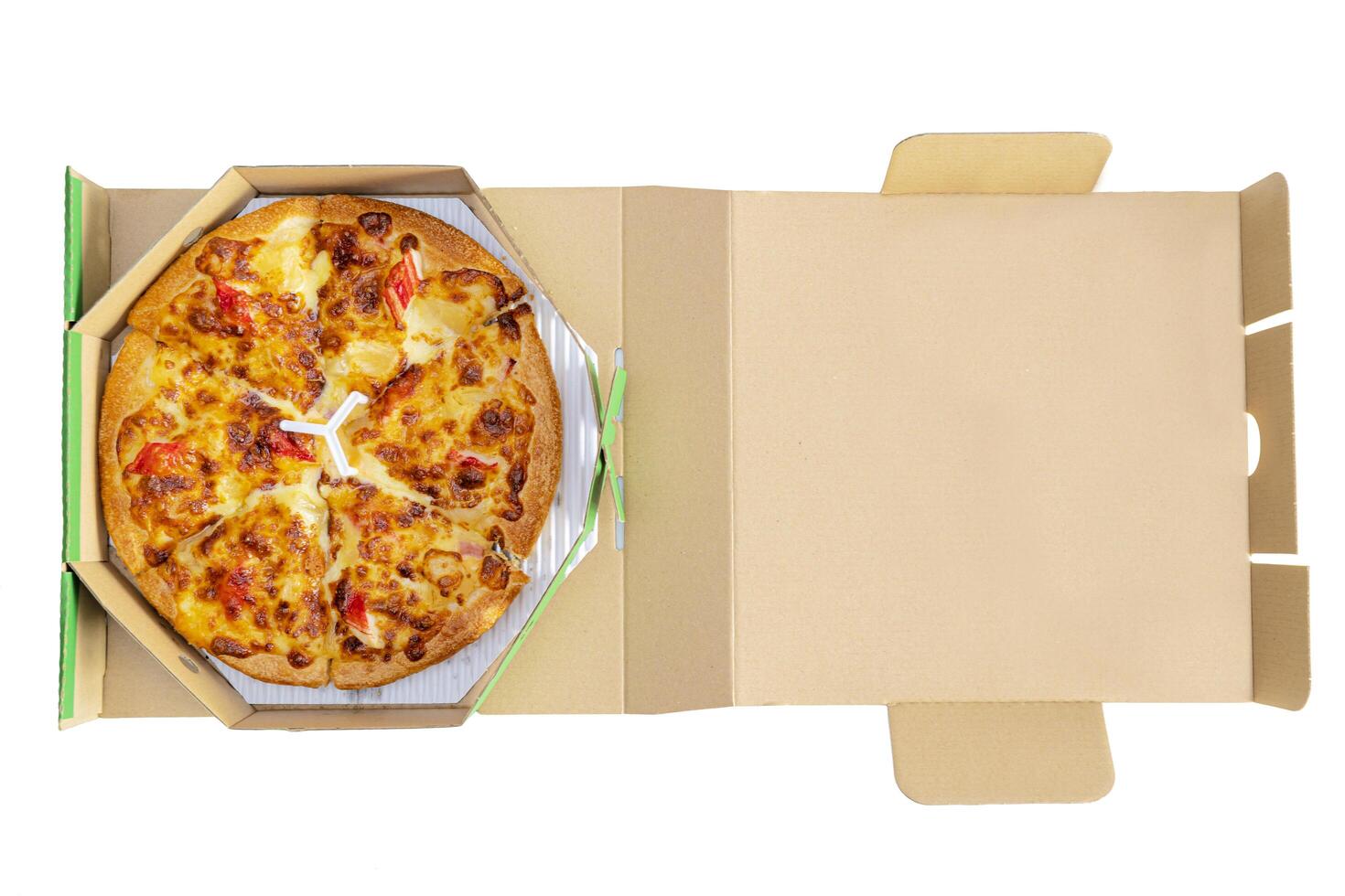 View from above. Pizza delivery. Pizza menu. photo