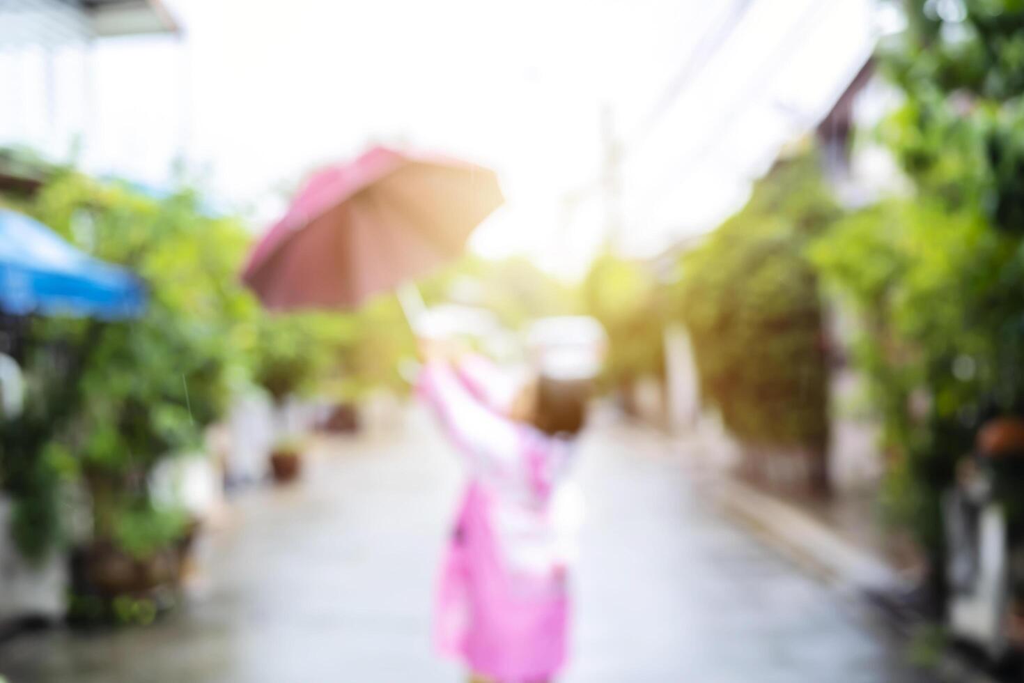 Blur background of Asian child playing outdoors. photo