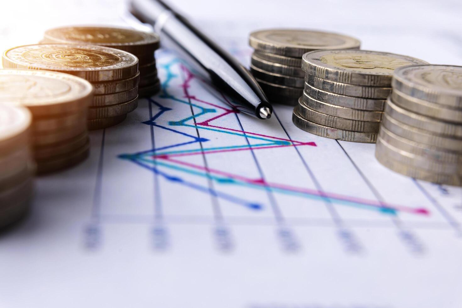 Analysis on digital stock market financial background. Stock market financial analysis on virtual screen led with cityscape double exposure photo