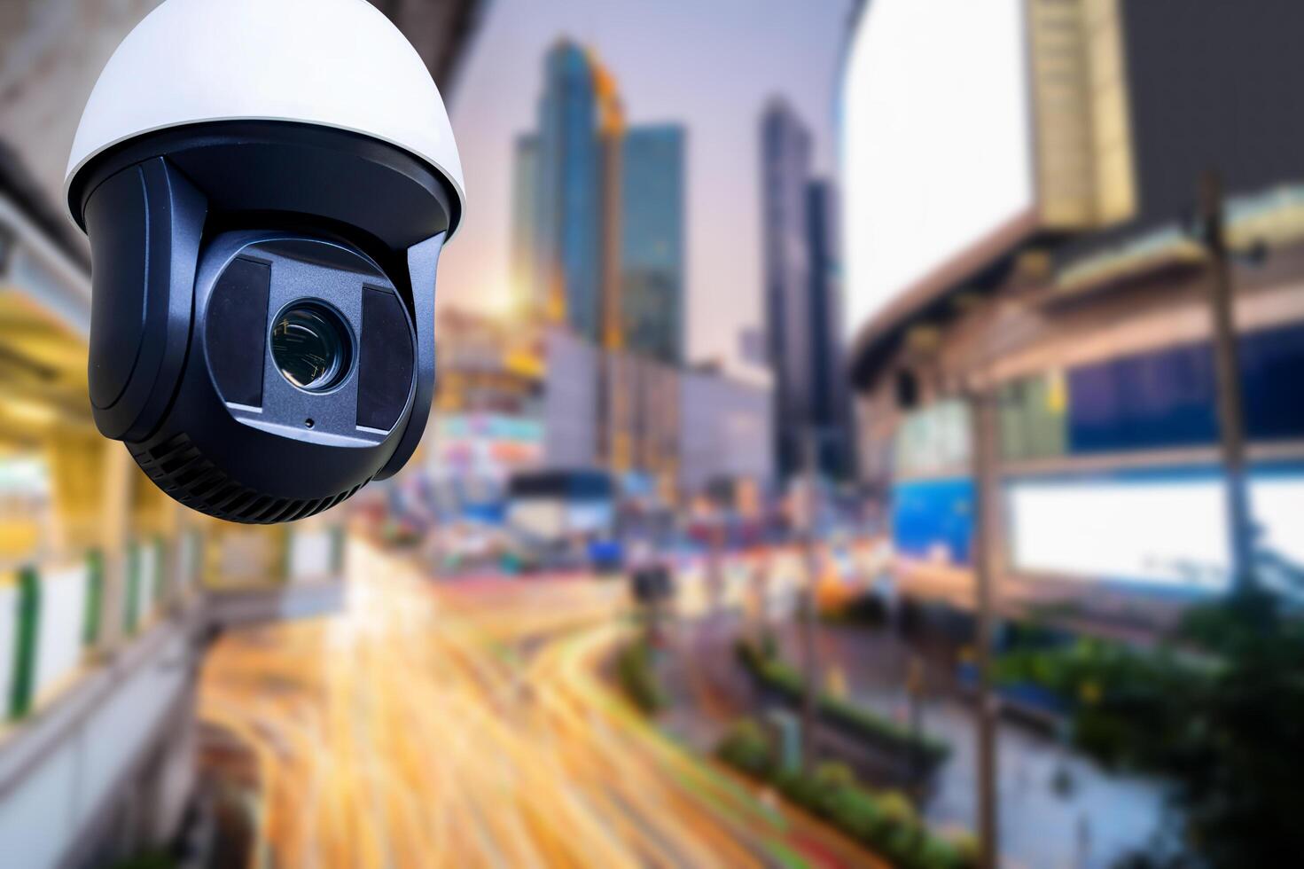 Closed-circuit television,Security CCTV camera at twilight view cityscape photo