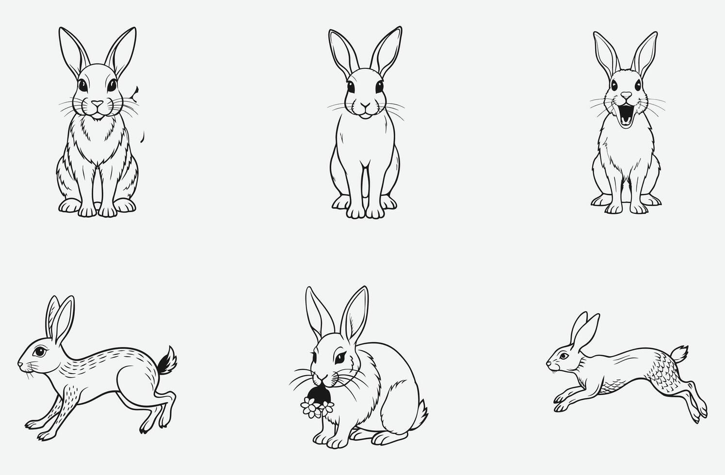 Elegant Rabbit Line Art Set , Perfect Illustrations for Creative Projects vector