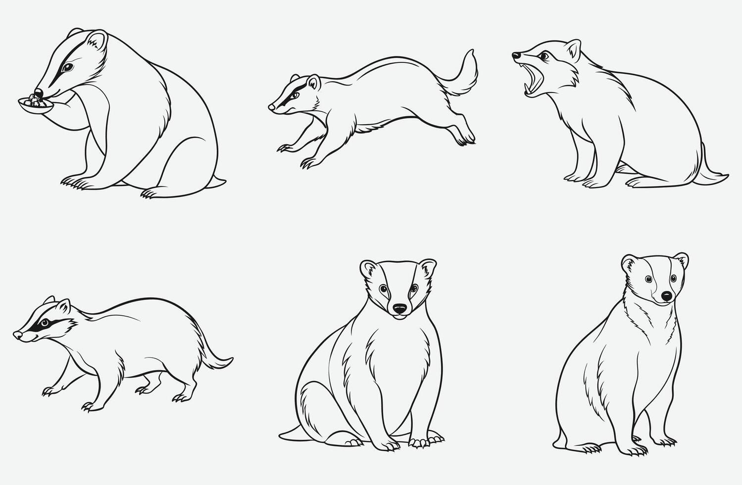 Ultimate Badger Line Art Set, Detailed and Artistic Illustrations for All Your Creative Needs vector
