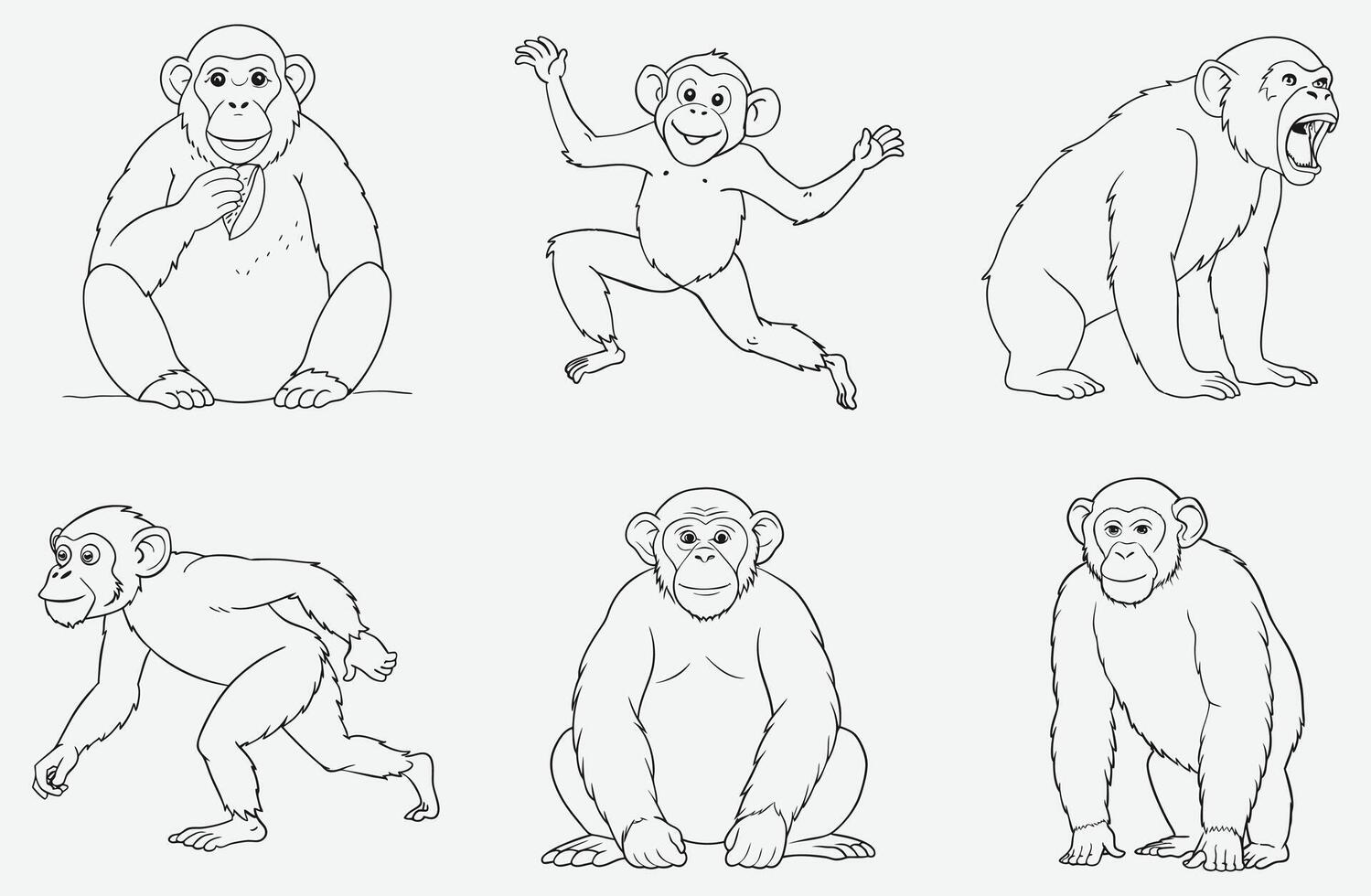 Ultimate Gorilla Line Art Set vector