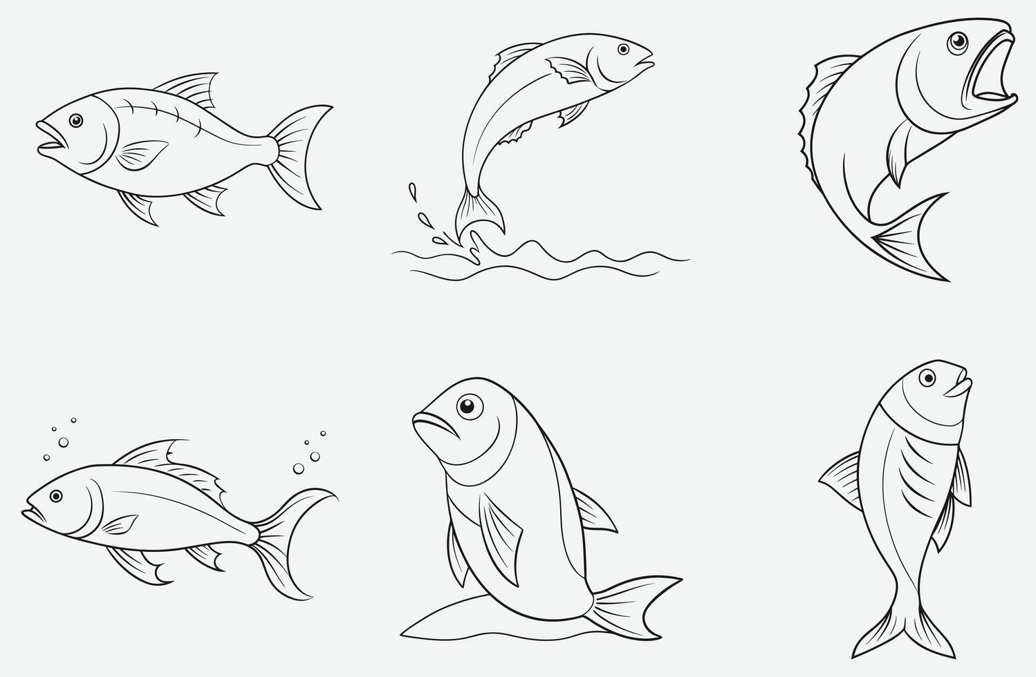 Stunning Fish Line Art Set, Elegant Detailed Illustrations for Your Creative Projects vector