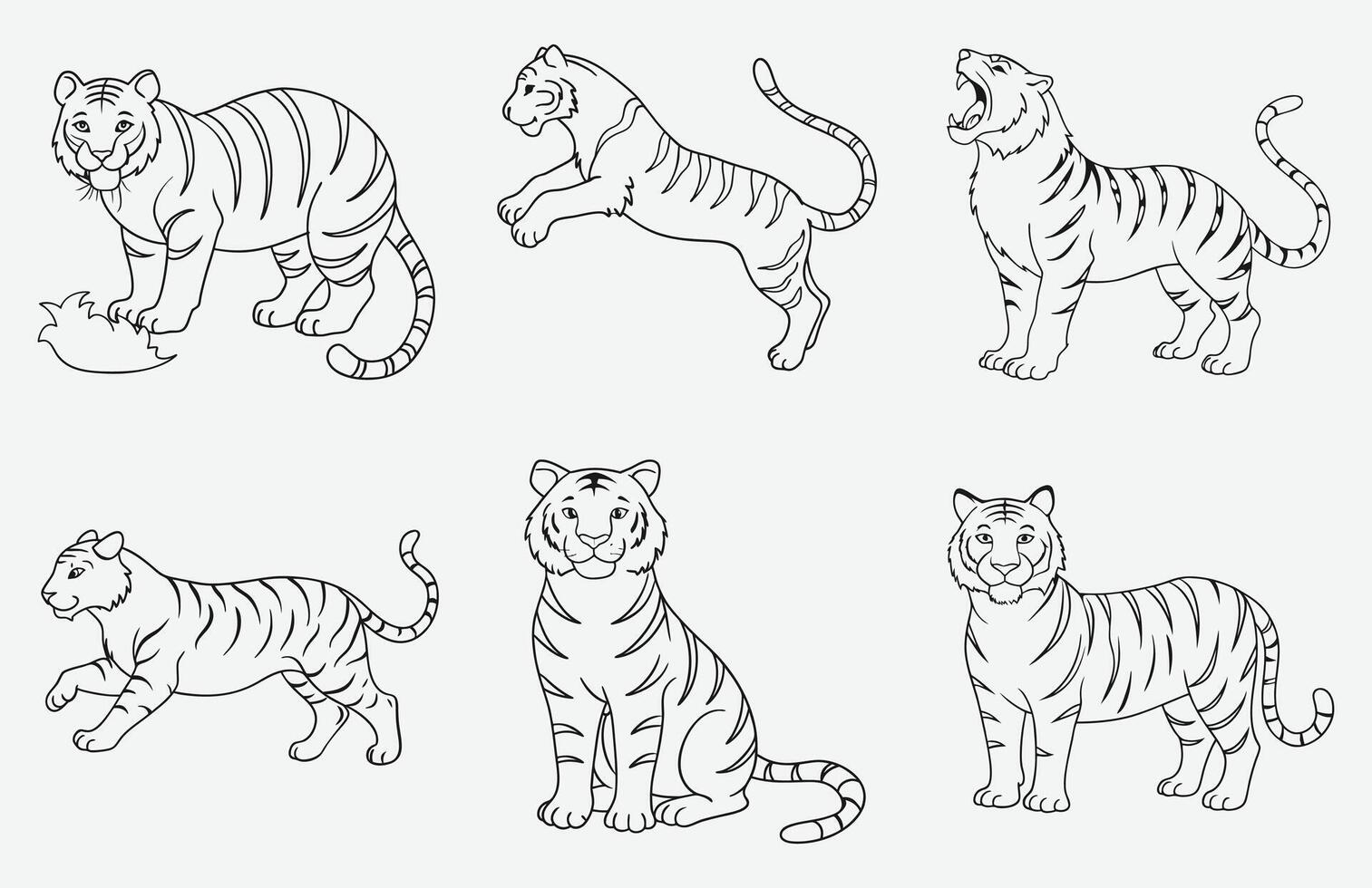 Majestic Tiger Line Art Set ,Detailed Illustrations for Design Projects vector