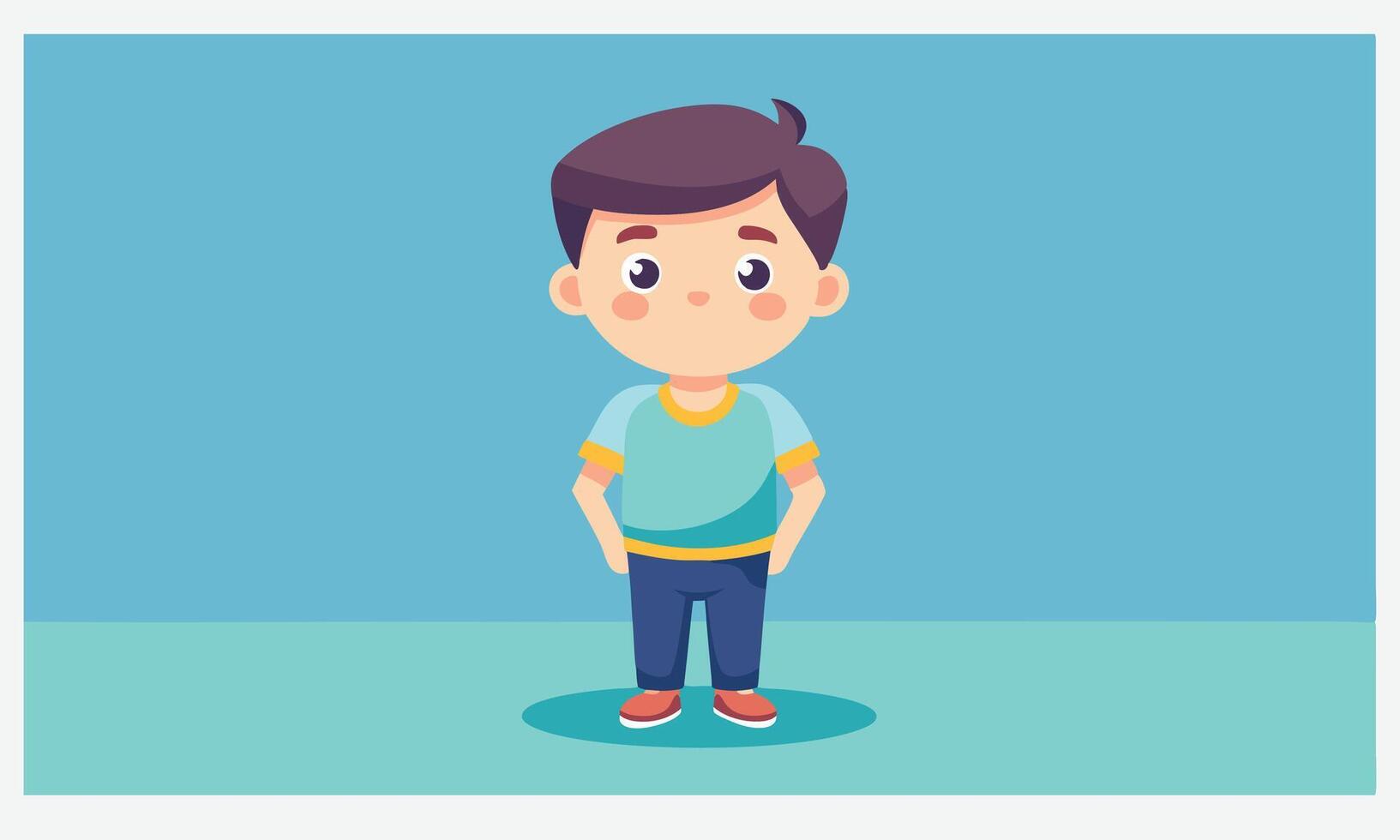 A Little Boy Balances on a Yoga Mat, Isometric Illustrations on Blue Background vector