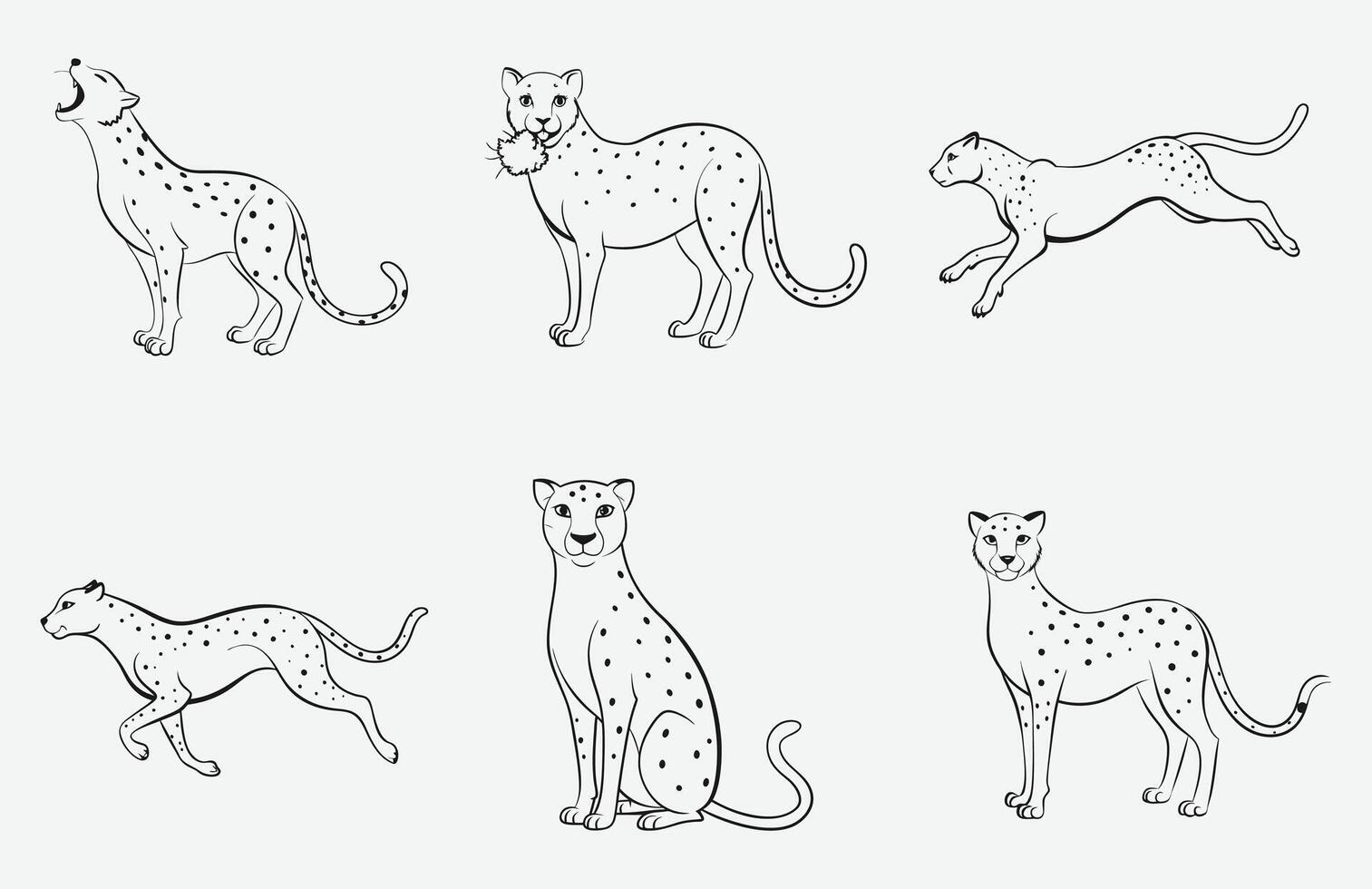 Elegant Cheetah Line Art Collection - Detailed Illustrations for Design Projects vector