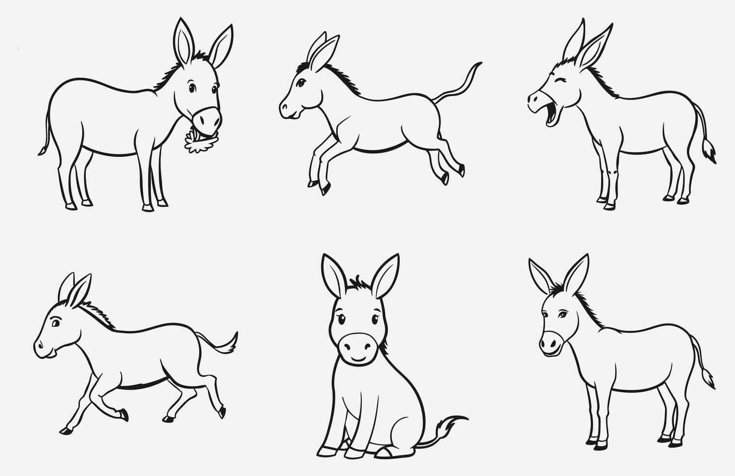 Premium Donkey Line Art Illustrations Collection vector