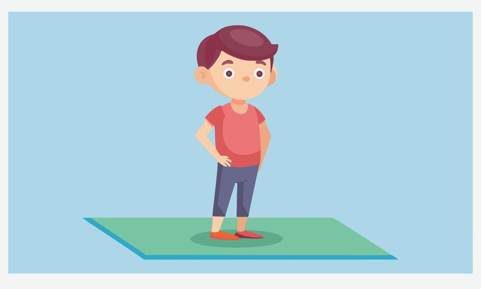 A Little Boy Balances on a Yoga Mat, Isometric Illustrations on Blue Background vector