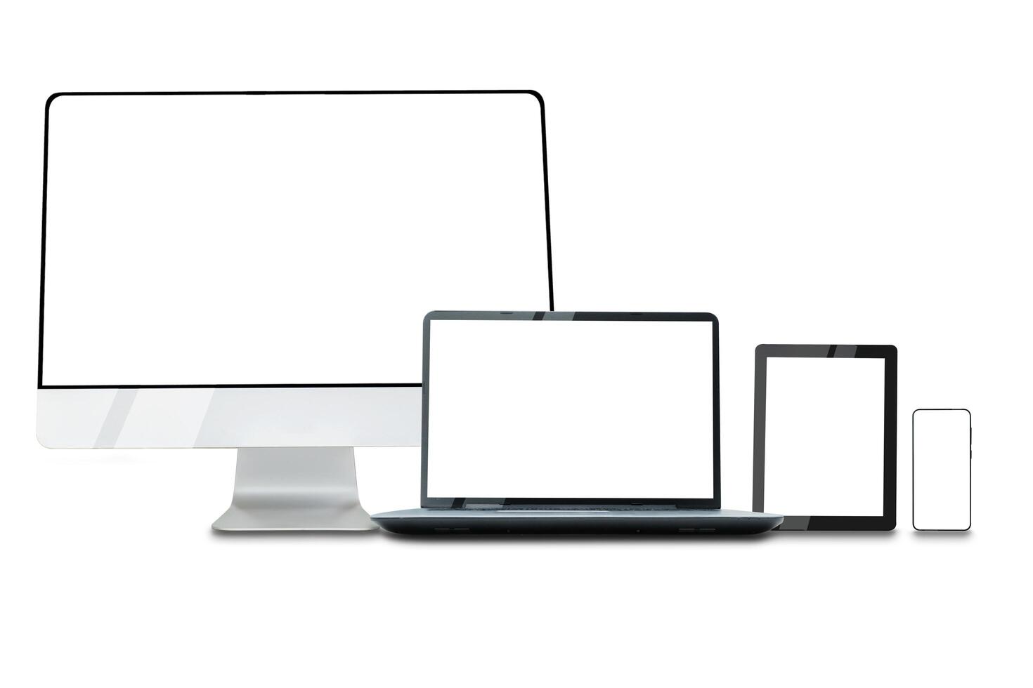 Computer, laptops, tablets and mobile phones. Mock up image of electronic gadgets photo