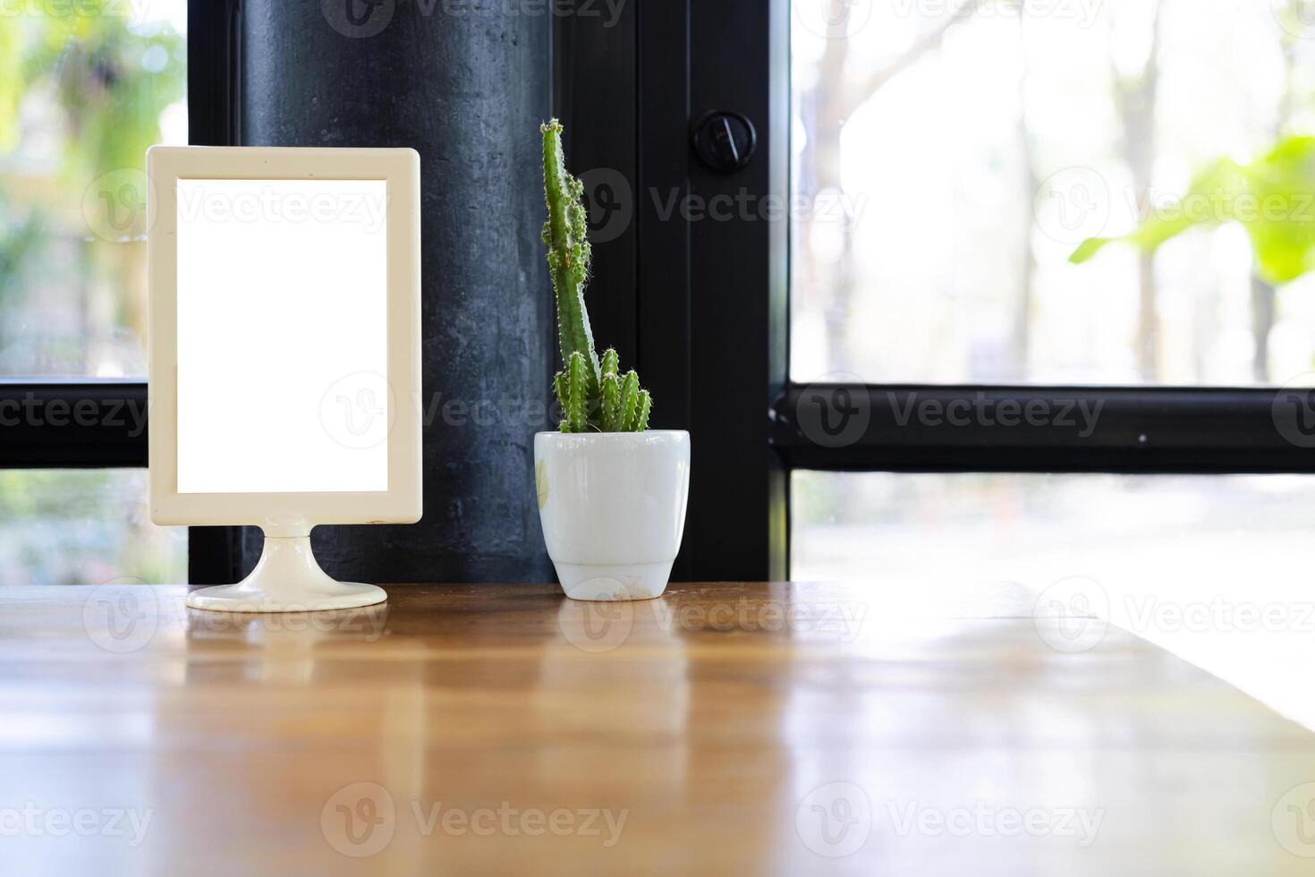 White label on the table. Stand for acrylic tent card Used for Menu Bar and restaurant or put everything into it photo