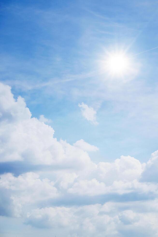 clouds in the blue sky. Windy clear cloud on blue sky in morning summer nature background concept for vivid nature fog banner image photo