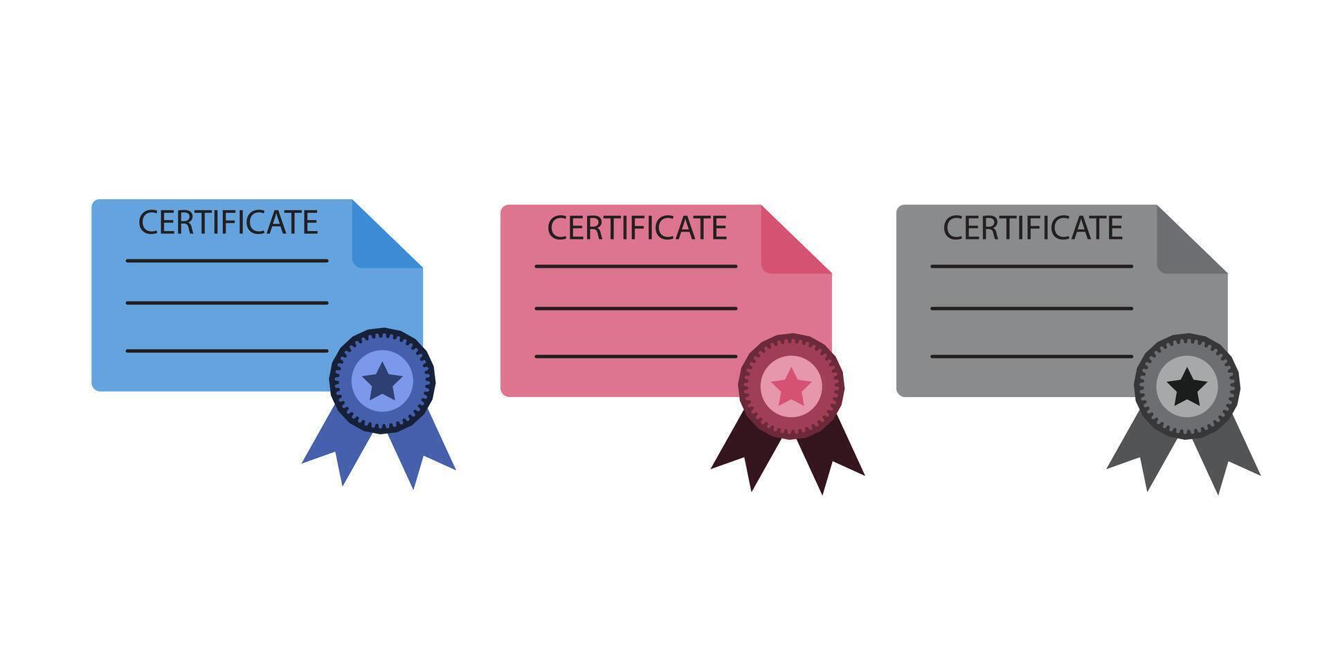 Certificate Flat Line Icon with three design vector