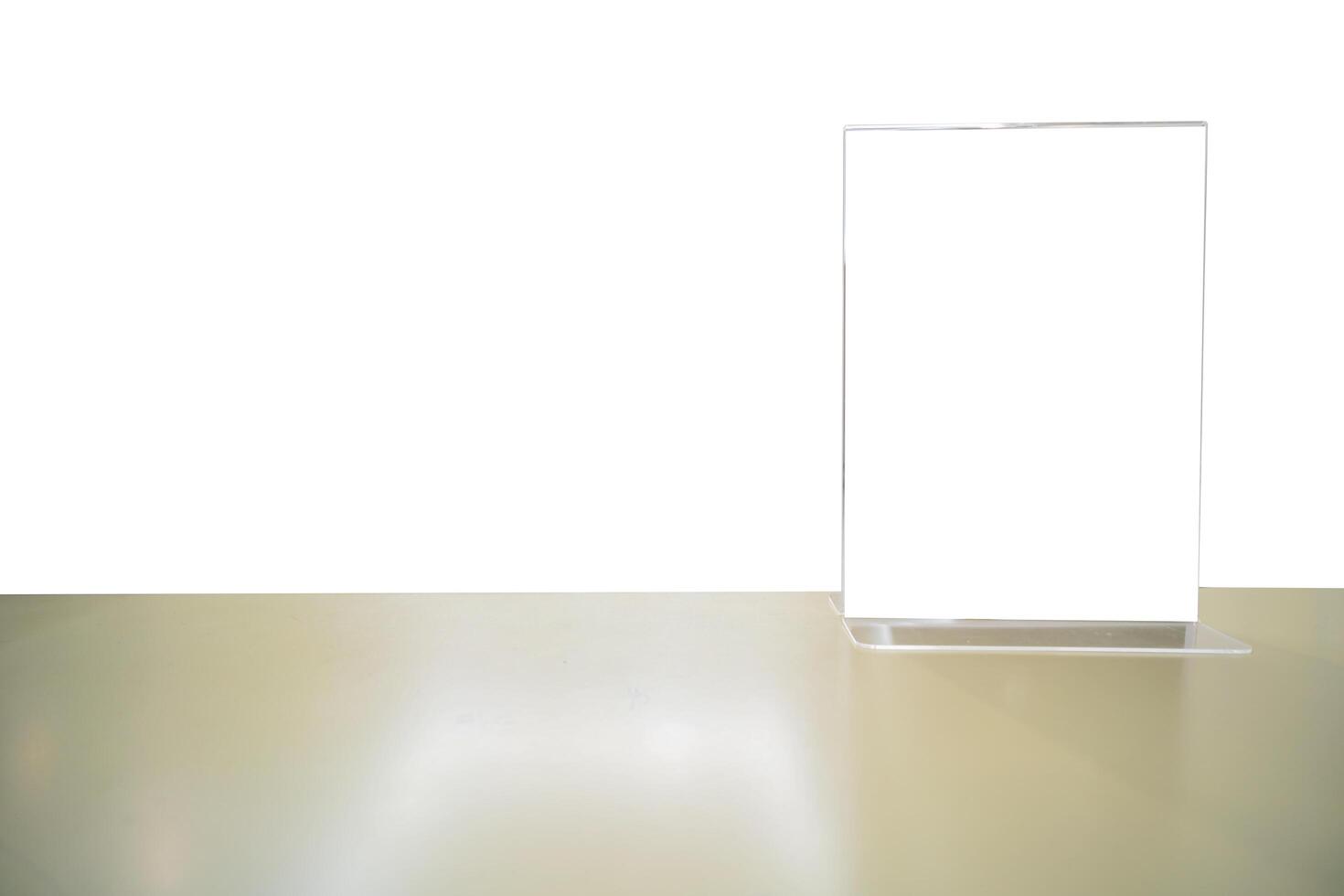 White label on the table. Stand for acrylic tent card Used for Menu Bar and restaurant or put everything into it photo