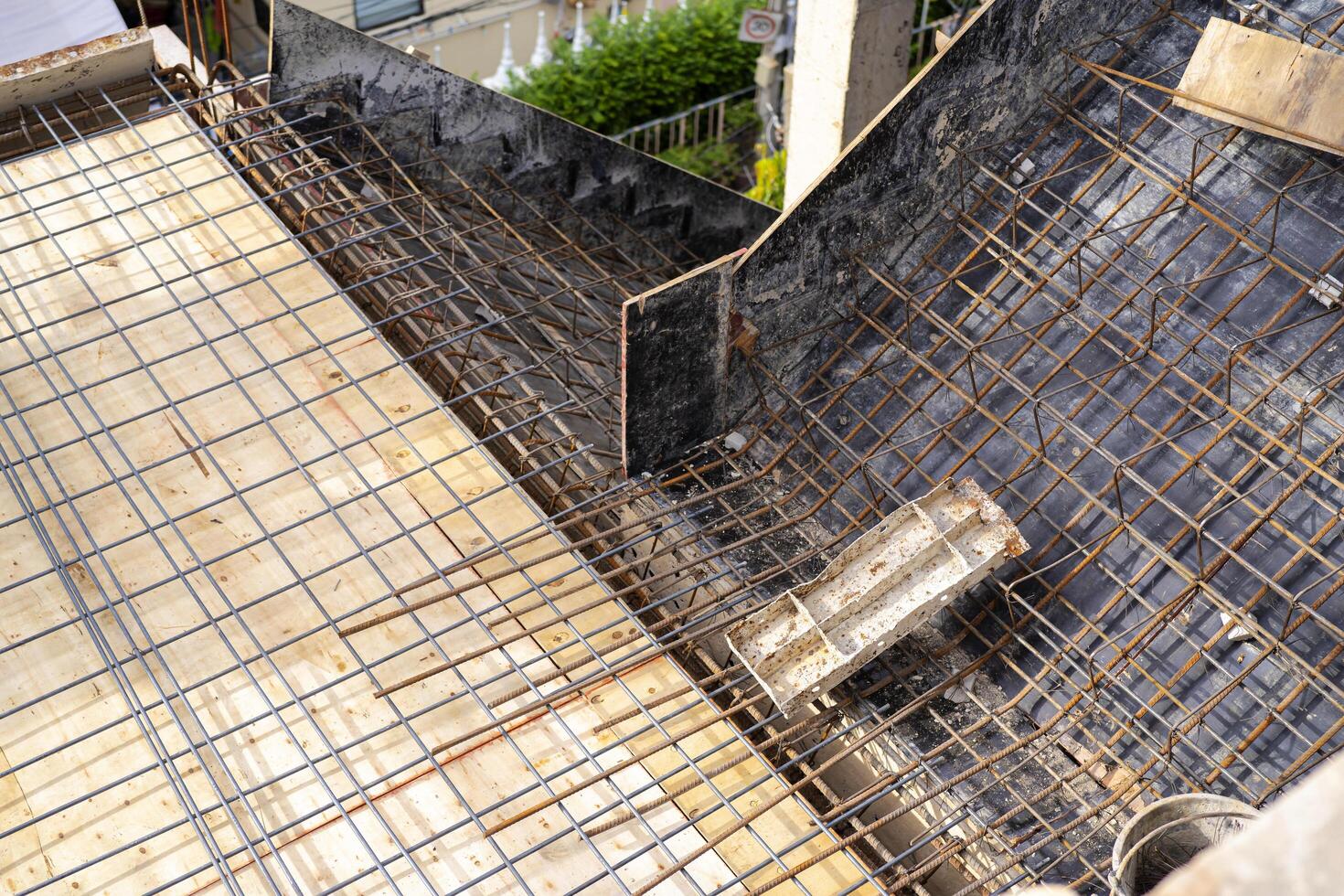 The staircase steel structure is attached to the building for use in the building. photo