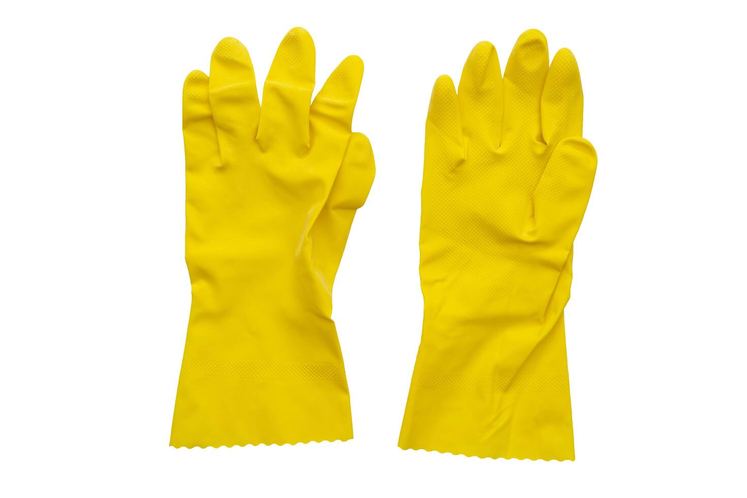 yellow rubber gloves for cleaning isolated on white background photo
