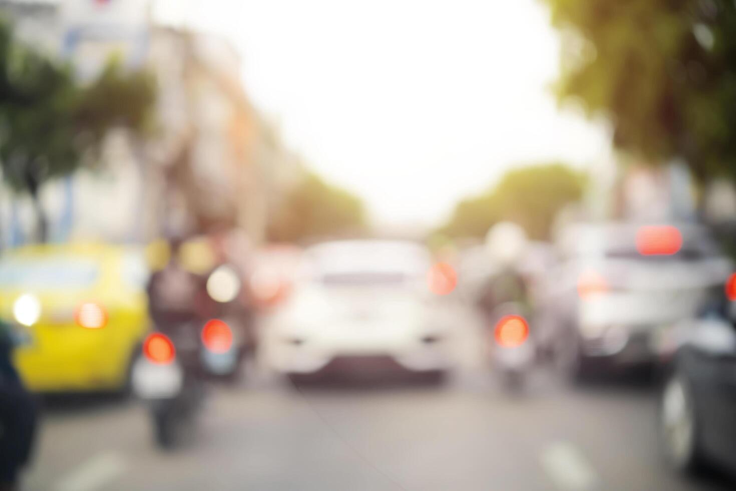 Blurry background of terrible traffic jam in city photo