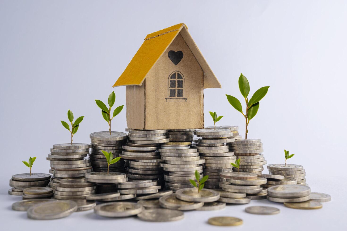 Home model on Coin Saving Ideas for Investing in Mortgage Funds, Finance, and Growing Interest Rate Home Loans concept photo