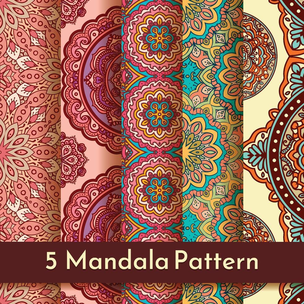 5 Ethnic Colorful Mandala Pattern Design vector