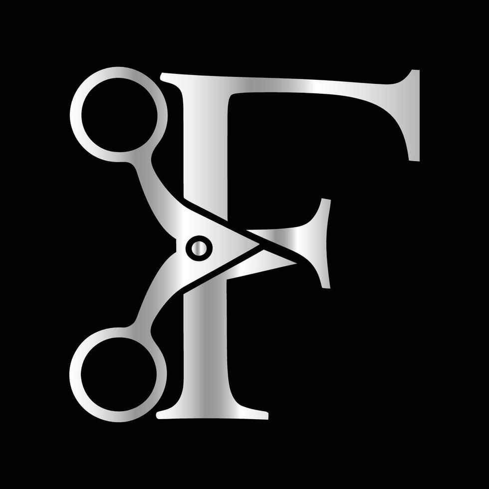 Logo can use for company related Barbershop and Salon. F Scissors vector