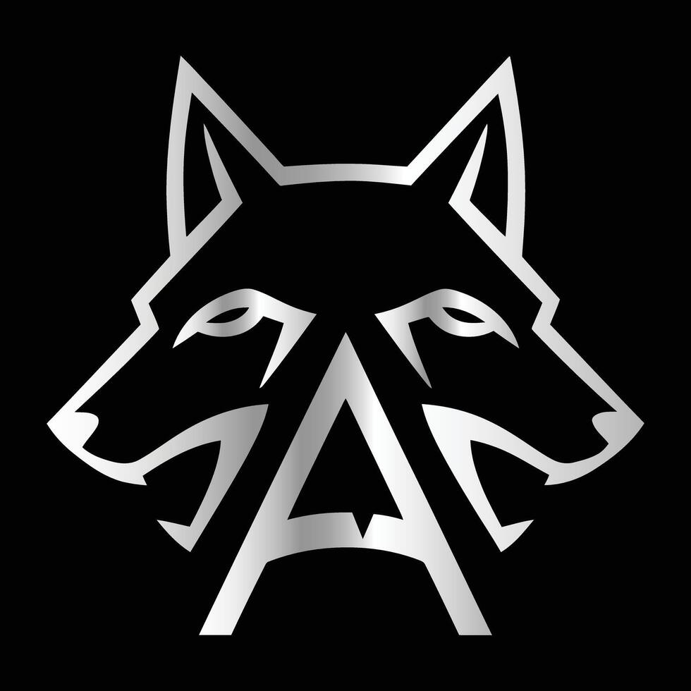 Fox head illustration. Letter A Monogram design wolf face template. vector