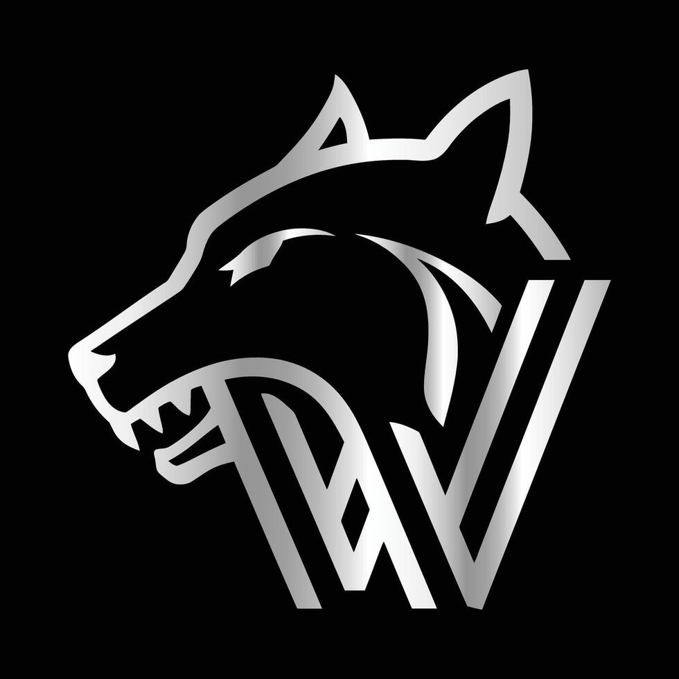 Fox head illustration. Letter W Monogram design wolf face template. vector