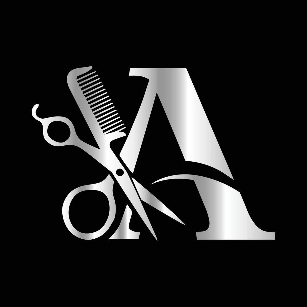 This luxurious and elegant initial A scissors logo is designed for barbershops and salons, retaining its beauty even when scaled down or used in black and white. vector