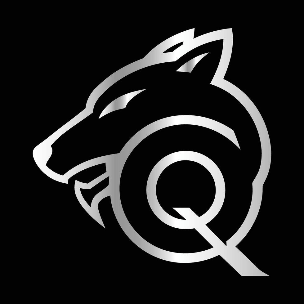 Fox head illustration. Letter Q Monogram design wolf face template. vector