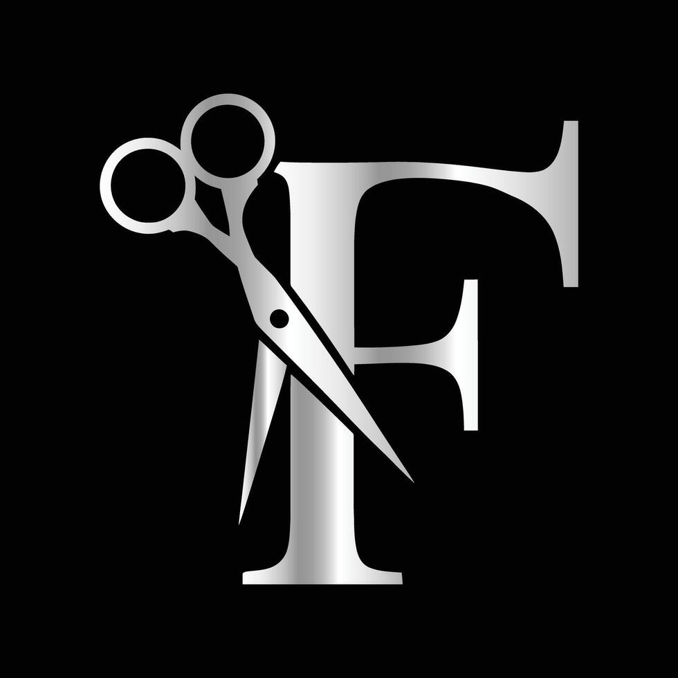 Logo can use for company related Barbershop and Salon. F Scissors vector