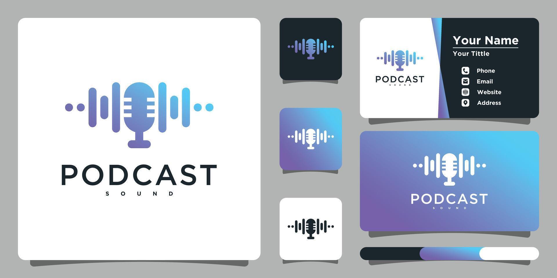 Microphone and sound wave logo design. Premium vector