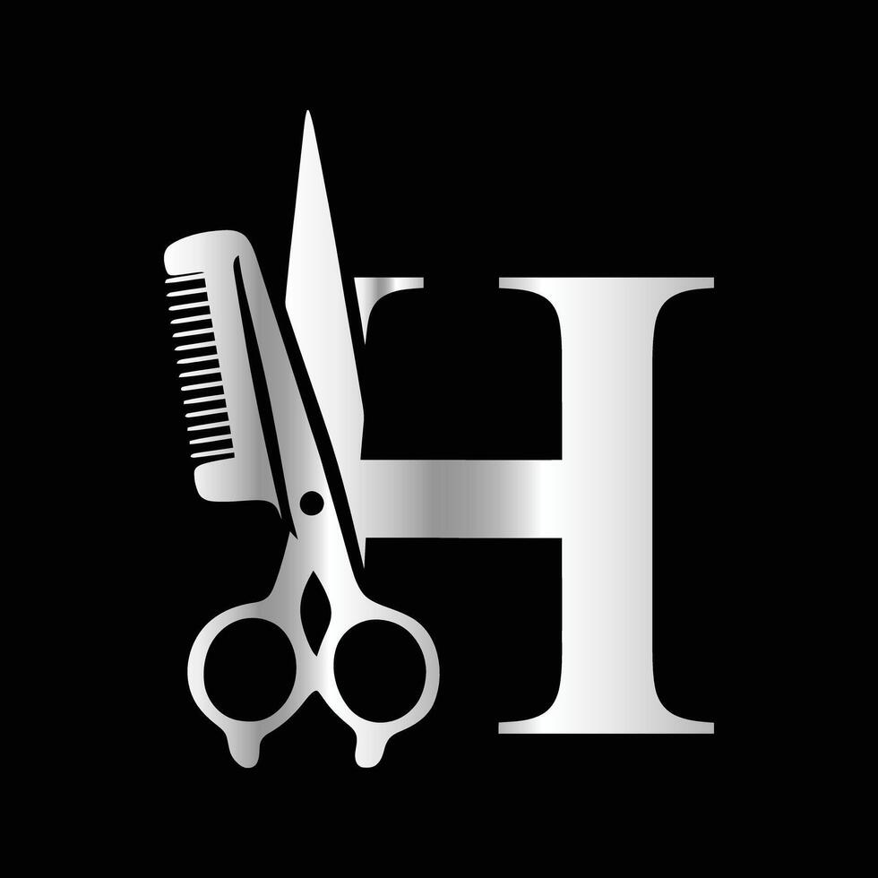 This luxurious and elegant initial H scissors logo is designed for barbershops and salons, retaining its beauty even when scaled down or used in black and white. vector