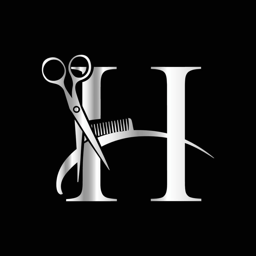 This luxurious and elegant initial H scissors logo is designed for barbershops and salons, retaining its beauty even when scaled down or used in black and white. vector
