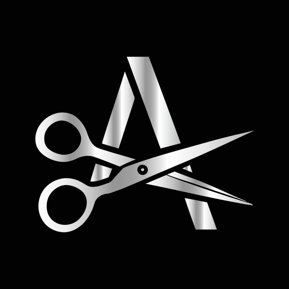 This luxurious and elegant initial A scissors logo is designed for barbershops and salons, retaining its beauty even when scaled down or used in black and white. vector