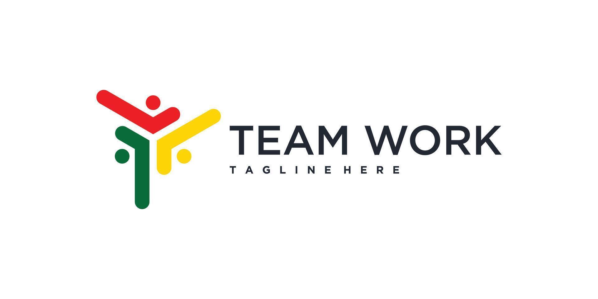 Team work people logo design template. Premium vector