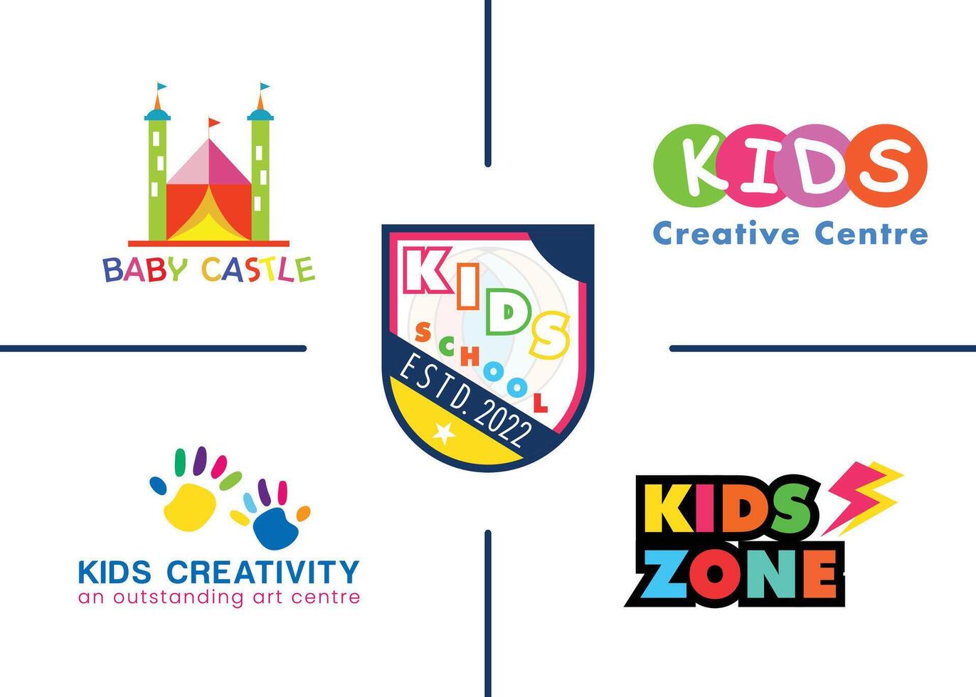 Vibrant and Playful Kids Logos Collection for Creative Centres vector
